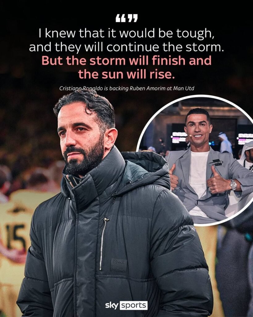 Cristiano Ronaldo  has backed Ruben Amorim to turn around the fortunes of Manchester United by insisting the “storm will finish” at Old Trafford under his fellow Portuguese.